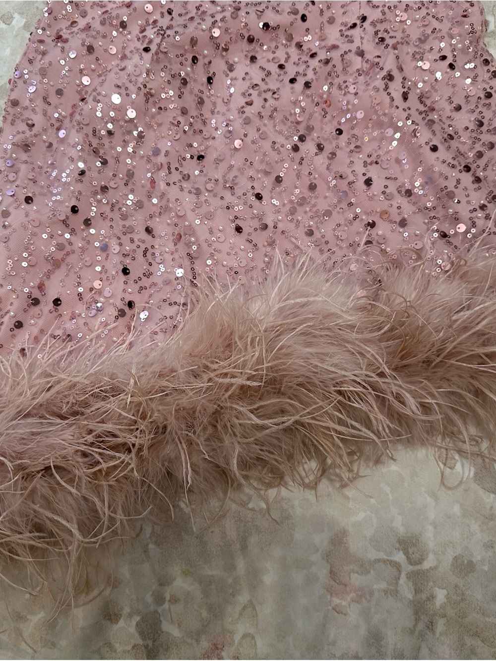 Sparkle Feather-Trim Pink Party Dress - Picture 4 of 7